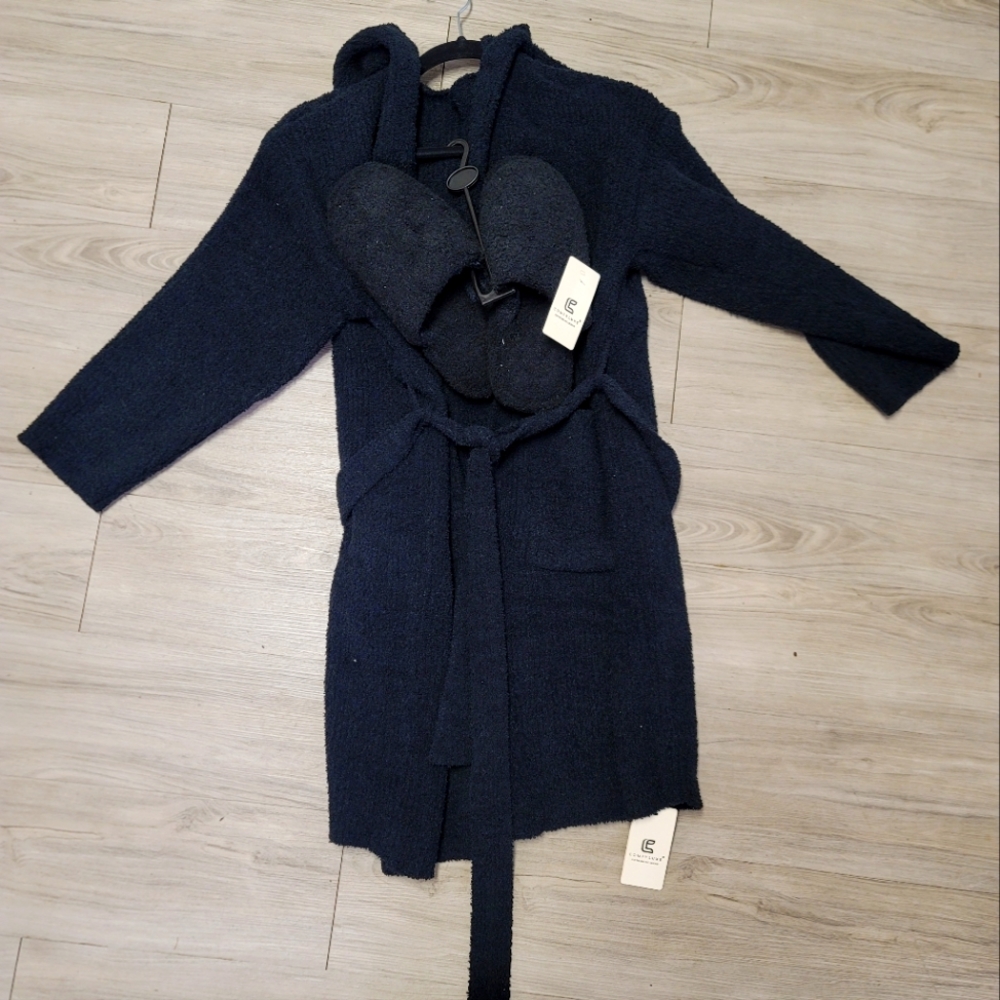 Black soft hooded robe